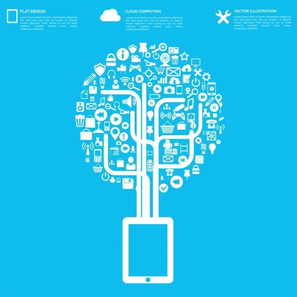 Fondo plano abstracto con iconos web. Símbolos de interfaz. Computación en nube. Dispositivos móviles . — Archivo Imágenes Vectoriales