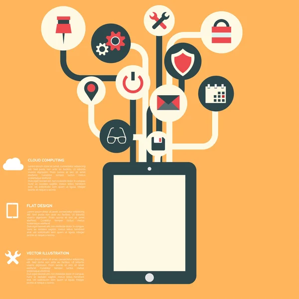 Plat abstrait avec des icônes du web. symboles de l'interface. le cloud computing. appareils mobiles. — Stockový vektor