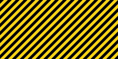 Sarı ve siyah köşegen çizgileri olan uyarı işareti. Dikkat, tehlike ya da uyarı sembolü. İnşaat alanı tabelası, yol güvenliği uyarısı, tehlike bayrağı, güvenlik alarmı kalkanı. Vektör illüstrasyonu.