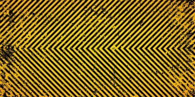 Sarı ve siyah köşegen çizgileri olan uyarı işareti. Dikkat, tehlike ya da uyarı sembolü. İnşaat alanı tabelası, yol güvenliği uyarısı, tehlike bayrağı, güvenlik alarmı kalkanı. Vektör illüstrasyonu.