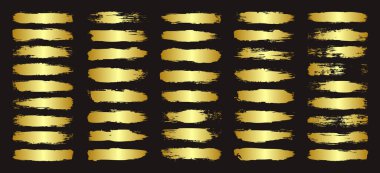 Altın fırça darbeleri, çizgiler, mürekkep lekeleri, elle çizilmiş karalama şekilleri. El yapımı kabataslak izler, akrilik lekeler, kömür çizgileri. Boya dokuları, kuru fırça etkisi. İşaret altı çizili. Vektör illüstrasyonu.