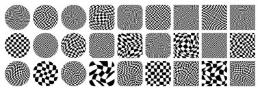 Dama desenli, renkli döşemeli. Klasik dalgalı eğimli arka plan, bozulma etkisi. Garip geometrik satranç tahtası dokusu, 90 'ların tarzında retro arka plan, y2k. Vektör illüstrasyonu.