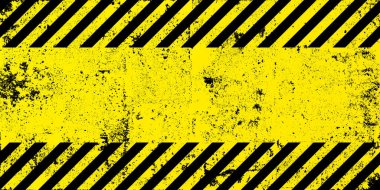 Sarı ve siyah köşegen çizgileri olan uyarı işareti. Dikkat, tehlike ya da uyarı sembolü. İnşaat alanı tabelası, yol güvenliği uyarısı, tehlike bayrağı, güvenlik alarmı kalkanı. Vektör illüstrasyonu.