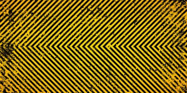 Sarı ve siyah köşegen çizgileri olan uyarı işareti. Dikkat, tehlike ya da uyarı sembolü. İnşaat alanı tabelası, yol güvenliği uyarısı, tehlike bayrağı, güvenlik alarmı kalkanı. Vektör illüstrasyonu.