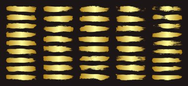 Altın fırça darbeleri, çizgiler, mürekkep lekeleri, elle çizilmiş karalama şekilleri. El yapımı kabataslak izler, akrilik lekeler, kömür çizgileri. Boya dokuları, kuru fırça etkisi. İşaret altı çizili. Vektör illüstrasyonu.