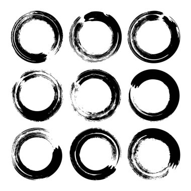 Grunge daireleri, fırça darbeleri, çizgiler, mürekkep lekeleri, elle çizilmiş karalama şekilleri. El yapımı kabataslak izler, akrilik lekeler, kömür çizgileri. Boya dokuları, kuru fırça etkisi. Vektör illüstrasyonu.