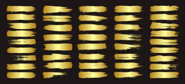 Altın fırça darbeleri, çizgiler, mürekkep lekeleri, elle çizilmiş karalama şekilleri. El yapımı kabataslak izler, akrilik lekeler, kömür çizgileri. Boya dokuları, kuru fırça etkisi. İşaret altı çizili. Vektör illüstrasyonu.