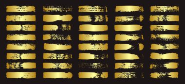 Altın fırça darbeleri, çizgiler, mürekkep lekeleri, elle çizilmiş karalama şekilleri. El yapımı kabataslak izler, akrilik lekeler, kömür çizgileri. Boya dokuları, kuru fırça etkisi. İşaret altı çizili. Vektör illüstrasyonu.