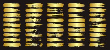 Altın fırça darbeleri, çizgiler, mürekkep lekeleri, elle çizilmiş karalama şekilleri. El yapımı kabataslak izler, akrilik lekeler, kömür çizgileri. Boya dokuları, kuru fırça etkisi. İşaret altı çizili. Vektör illüstrasyonu.