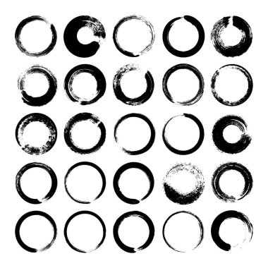 Grunge daireleri, fırça darbeleri, çizgiler, mürekkep lekeleri, elle çizilmiş karalama şekilleri. El yapımı kabataslak izler, akrilik lekeler, kömür çizgileri. Boya dokuları, kuru fırça etkisi. Vektör illüstrasyonu.