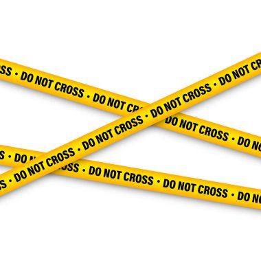 İnşaat bandı barikatı. Renkli polis uyarı hattı, parlak renkli tehlike ya da tehlikeli şerit, şerit. Yasak bölge, yasak bölge. Dikkat sembolü. Vektör illüstrasyonu.