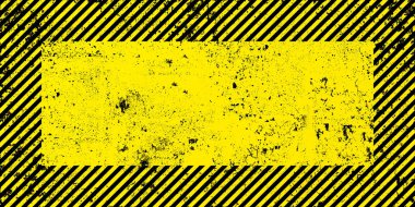 Sarı ve siyah köşegen çizgileri olan uyarı işareti. Dikkat, tehlike ya da uyarı sembolü. İnşaat alanı tabelası, yol güvenliği uyarısı, tehlike bayrağı, güvenlik alarmı kalkanı. Vektör illüstrasyonu.