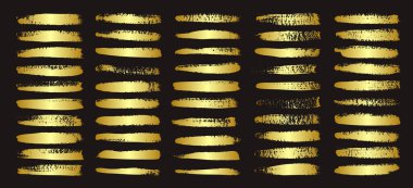 Altın fırça darbeleri, çizgiler, mürekkep lekeleri, elle çizilmiş karalama şekilleri. El yapımı kabataslak izler, akrilik lekeler, kömür çizgileri. Boya dokuları, kuru fırça etkisi. İşaret altı çizili. Vektör illüstrasyonu.