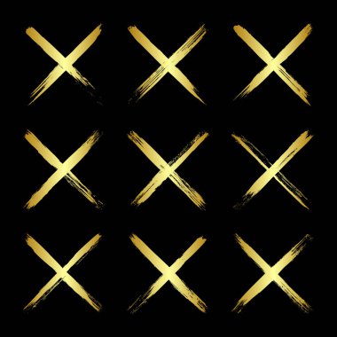 Altın haçlar, fırça darbeleri, çizgiler, mürekkep lekeleri, elle çizilmiş karalama şekilleri. El yapımı kabataslak izler, akrilik lekeler, kömür çizgileri. Boya dokuları, kuru fırça etkisi. Vektör illüstrasyonu.