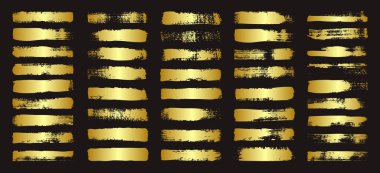 Altın fırça darbeleri, çizgiler, mürekkep lekeleri, elle çizilmiş karalama şekilleri. El yapımı kabataslak izler, akrilik lekeler, kömür çizgileri. Boya dokuları, kuru fırça etkisi. İşaret altı çizili. Vektör illüstrasyonu.
