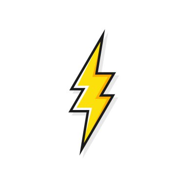 Şimşek simgesi beyaz arkaplanda izole edildi. Klasik flaş sembolü, grunge desenli şimşek. Basit yıldırım çarpması işareti. Vektör illüstrasyonu.