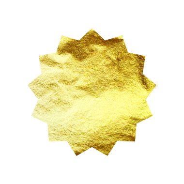 Altın yıldız, güneş patlaması sembolü. Parlak altın folyo. Klasik güneş ışığı sembolü. Alışveriş etiketleri, satış etiketleri, kalite notları. Modern sanat. Düğün, tebrik kartı dekorasyonu. Vektör illüstrasyonu.