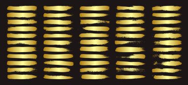 Altın fırça darbeleri, çizgiler, mürekkep lekeleri, elle çizilmiş karalama şekilleri. El yapımı kabataslak izler, akrilik lekeler, kömür çizgileri. Boya dokuları, kuru fırça etkisi. İşaret altı çizili. Vektör illüstrasyonu.