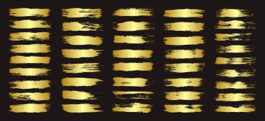 Altın fırça darbeleri, çizgiler, mürekkep lekeleri, elle çizilmiş karalama şekilleri. El yapımı kabataslak izler, akrilik lekeler, kömür çizgileri. Boya dokuları, kuru fırça etkisi. İşaret altı çizili. Vektör illüstrasyonu.