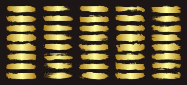 Altın fırça darbeleri, çizgiler, mürekkep lekeleri, elle çizilmiş karalama şekilleri. El yapımı kabataslak izler, akrilik lekeler, kömür çizgileri. Boya dokuları, kuru fırça etkisi. İşaret altı çizili. Vektör illüstrasyonu.