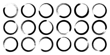 Grunge daireleri, fırça darbeleri, çizgiler, mürekkep lekeleri, elle çizilmiş karalama şekilleri. El yapımı kabataslak izler, akrilik lekeler, kömür çizgileri. Boya dokuları, kuru fırça etkisi. Vektör illüstrasyonu.