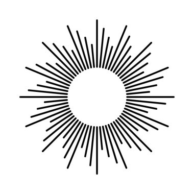 Klasik güneş patlaması, günbatımı ışınları. Boho tarzı, modern minimalist bohem tasarımı. El çizimi güneş patlaması, ışık ışınları. Logotype ya da dizayn ögesi retro tarzında. Vektör illüstrasyonu.