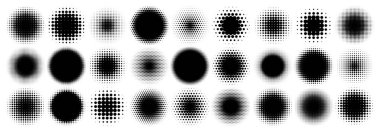 Beyaz arka planda siyah noktalı yarım ton tasarım elementleri. Çizgi roman noktalı desen. Vektör illüstrasyonu
