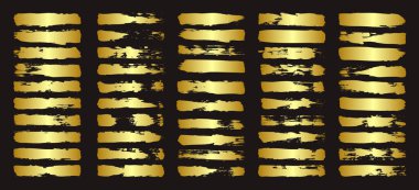 Altın fırça darbeleri, çizgiler, mürekkep lekeleri, elle çizilmiş karalama şekilleri. El yapımı kabataslak izler, akrilik lekeler, kömür çizgileri. Boya dokuları, kuru fırça etkisi. İşaret altı çizili. Vektör illüstrasyonu.