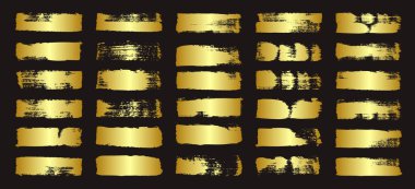 Altın fırça darbeleri, çizgiler, mürekkep lekeleri, elle çizilmiş karalama şekilleri. El yapımı kabataslak izler, akrilik lekeler, kömür çizgileri. Boya dokuları, kuru fırça etkisi. İşaret altı çizili. Vektör illüstrasyonu.