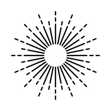 Klasik güneş patlaması, günbatımı ışınları. Boho tarzı, modern minimalist bohem tasarımı. El çizimi güneş patlaması, ışık ışınları. Logotype ya da dizayn ögesi retro tarzında. Vektör illüstrasyonu.