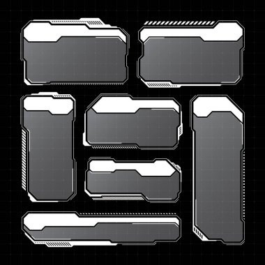 Beyaz fütüristik İYİ, UI elementleri. Bilim kurgu kullanıcı arayüzü mesaj kutuları, çağrılar. Uyarı ileti çerçeveleri, bilgi kutuları şablonu. Modern oyun arayüzü düzeni dijital stilde. Vektör illüstrasyonu.