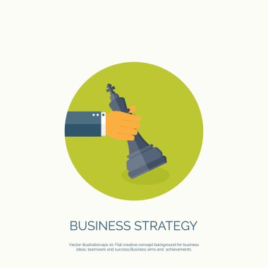 Düz arka plan el ve satranç, iş ve şirket stratejisi ile vektör Illustration. Geliştirme ve planlama. Yönetim.