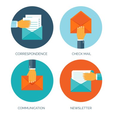 Vektör çizim. Düz zarf. E-posta ve küresel iletişim. Mektup. Sosyal ağ.