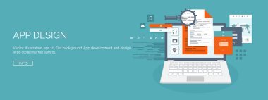 Vector illustration. Flat computing background. Programming and coding. Web development and search. Search engine optimization. Innovation and technologies. Mobile app.