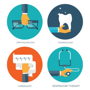 Vector illustration. Flat medical background. Cardiology and stomatology. First aid and diagnostic. Medical research and therapy. Global healthcare.