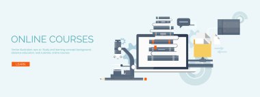 Vector illustration. Flat study backgrounds set. Education and online courses, web tutorials, e-learning. Study and creative process. Power of knowledge. Video tutorials.