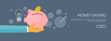 Flat vector illustration backgrounds set. Piggy bank and deposit. Money  saving and money making. Web payments. World currency. Internet store, shopping. Pay per click. Business.