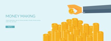 ector illustration. Flat header. Money and money making. Web payments. World currency. Internet store, shopping. Pay per click. Business.