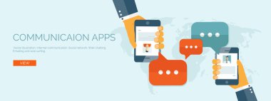 Vector illustration. Flat header.  Business communication and correspondence. Social network. Global communication. Web cha