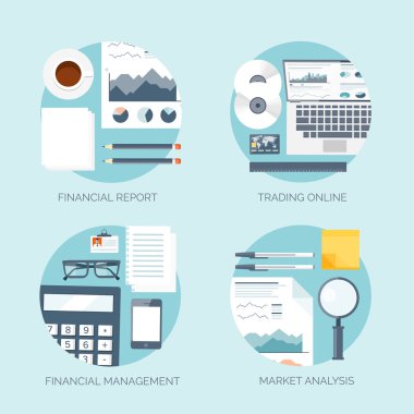 Vector illustration. Flat header.  Market news, money making. Business and smart solutions. Online trading.