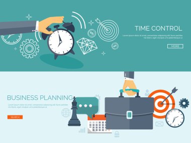 Flat business background. Portfolio. Time management. Alarm. Planning. Aims and smart solutions.