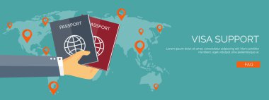 Vector illustration. Flat travel background. Tourism and visa support. Tour and trip. Summer holidays. Navigation.