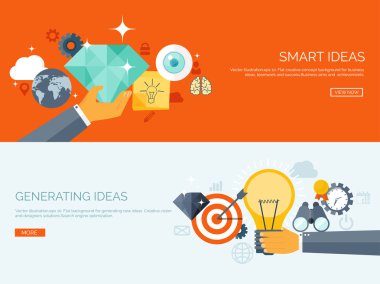 Vector illustration. Flat backgrounds set. New ideas and smart solutions. Business aims. Teamwork. Targeting.