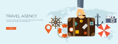 Vector illustration. Flat travel background. Map pointer and navigation. Trip and tickets.