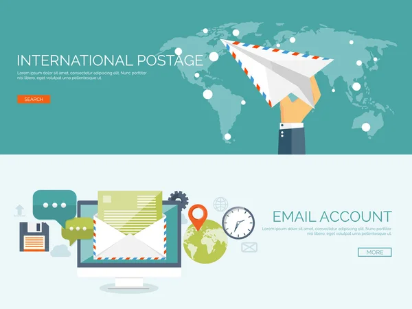 Vector illustration. Flat background with envelope. Emailing concept background. Spam and sms writing.Lettering. New message. — 图库矢量图片