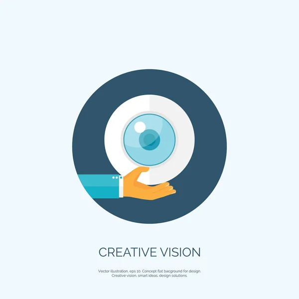 Vektorillustration. flaches Auge und flache Hand. kreative Vision Konzept Hintergrund. — Stockvektor
