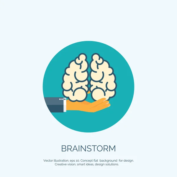 Ilustração vetorial. Plano de fundo com a mão e o cérebro. Brainstorm, trabalho de equipa. Visão criativa . —  Vetores de Stock