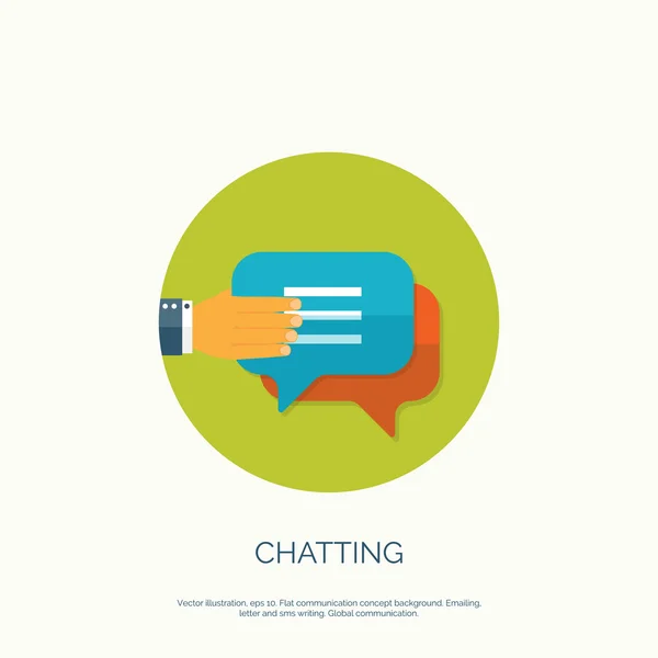 Vector illustration. Flat chatting background. Social media. Smartphone and global communication. — Wektor stockowy