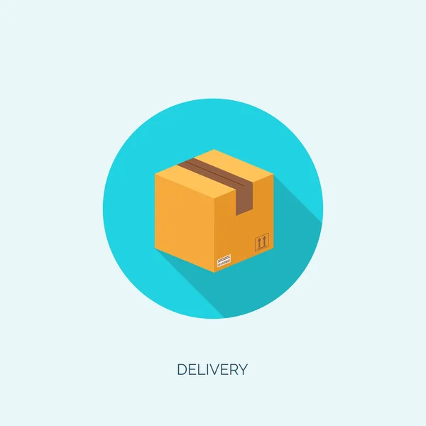 Ilustración vectorial. Caja de cartón plano. Transporte y embalaje. Servicio de correos y entrega en línea . — Vector de stock