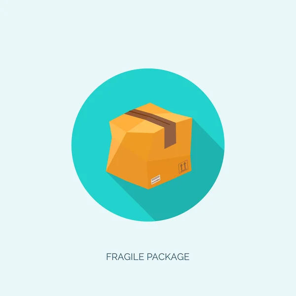 Ilustración vectorial. Caja de cartón plano. Transporte y embalaje. Servicio de correos y entrega en línea . — Vector de stock